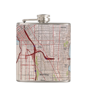Seattle Topographic City Map Hip Flask