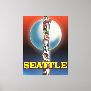 Seattle Totem pole travel poster print