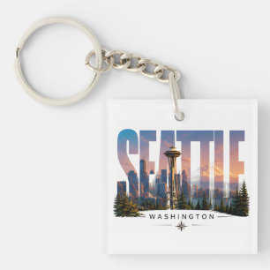☕ Seattle Travel Skyline Mountain Views ☕ Keychain