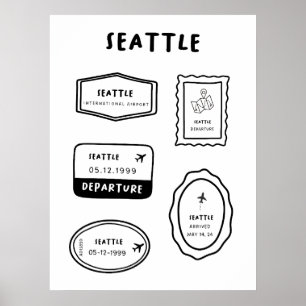 Seattle - Travel Stamp Collection   Minimalist Des Poster