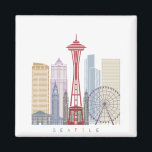 Seattle Vintage Poster Magnet<br><div class="desc">Illustrations of cities with their main monuments</div>