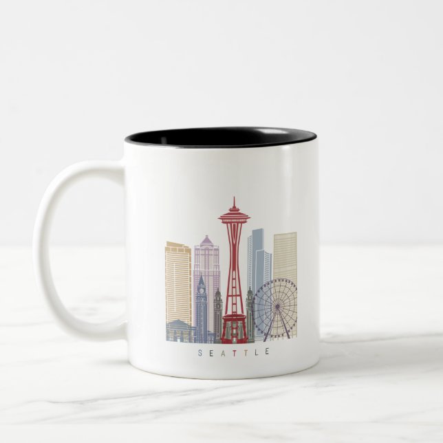 Seattle Vintage Poster Two-Tone Coffee Mug (Left)