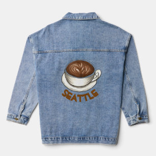 Seattle WA Coffee Cup Classic Latte Shop Barista Denim Jacket