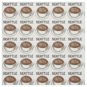 Seattle WA Coffee Shop Cafe Latte Barista Caffeine Fabric
