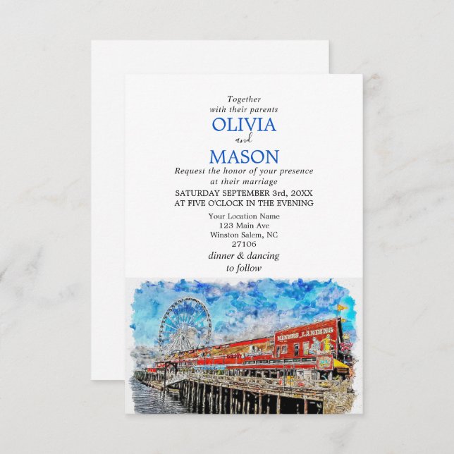 Seattle Wa Skyline Cityscape Wedding Invitation (Front/Back)