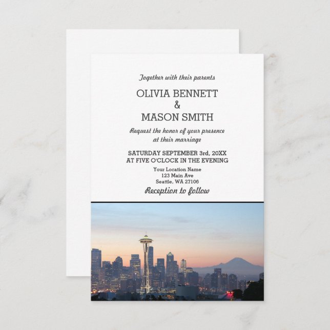 Seattle Wa Skyline Cityscape Wedding Invitation (Front/Back)