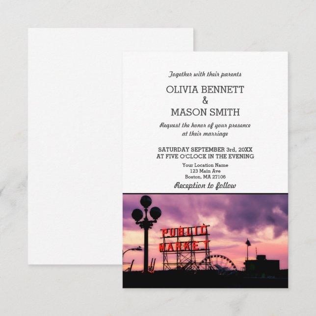 Seattle Wa Skyline Cityscape Wedding Invitation (Front/Back)