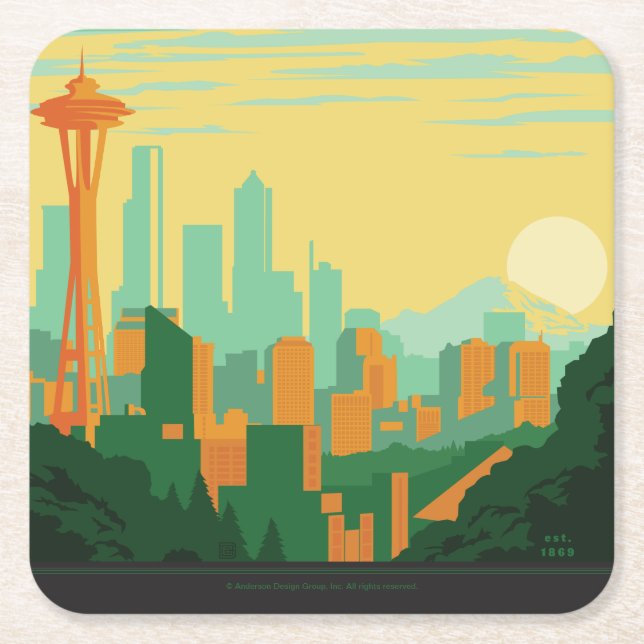 Seattle, WA Square Paper Coaster (Front)