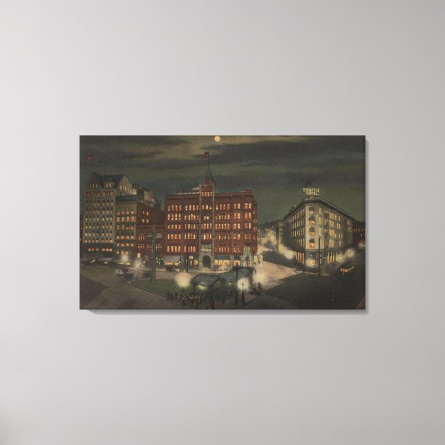 Seattle, WAPioneer Square at Night Canvas Print (Front)