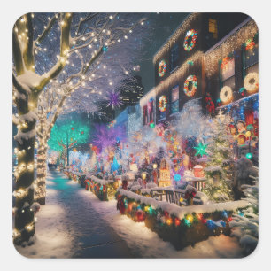 Seattle, Washington at Christmas Time Square Sticker