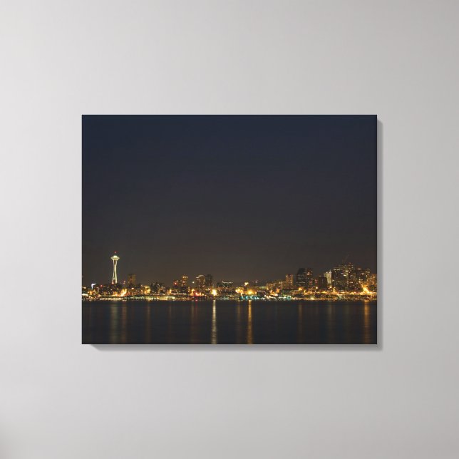 Seattle, Washington at Night 3-Panel Canvas Print (Front)