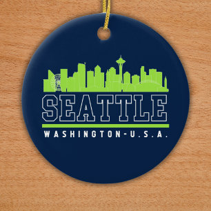 Seattle Washington Beautiful Skyline City Ceramic Ornament