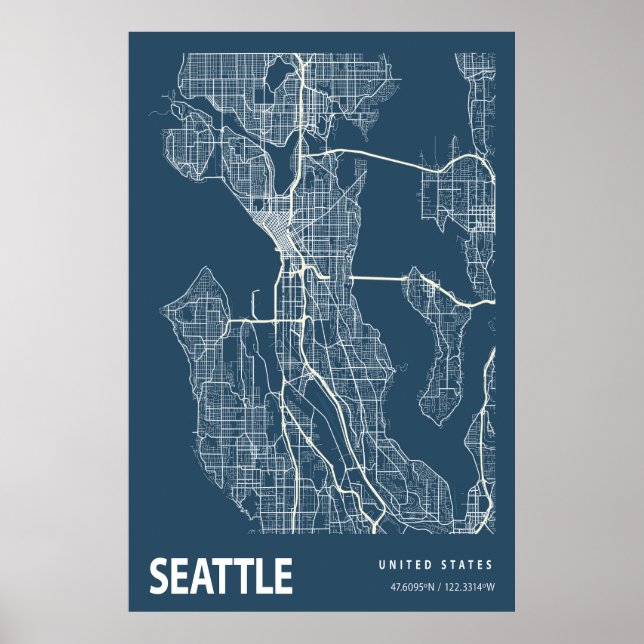 Seattle Washington Blueprint City Map Vintage Poster (Front)