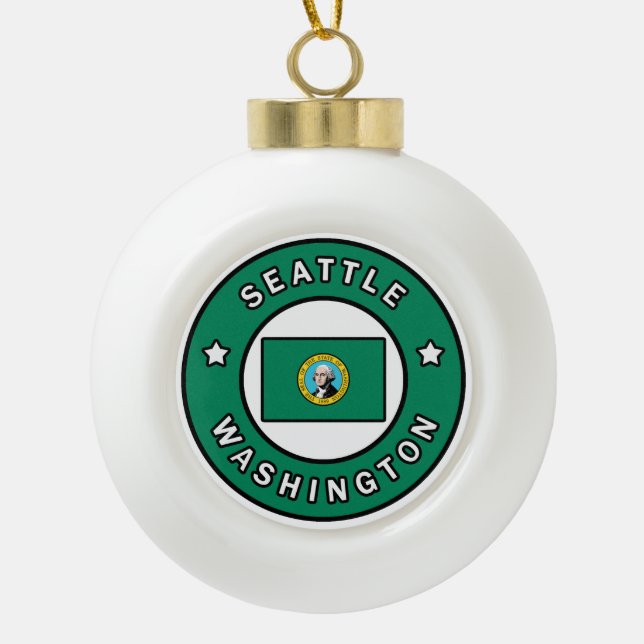 Seattle Washington Ceramic Ball Christmas Ornament (Front)