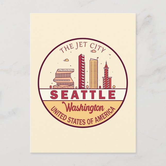Seattle Washington City Skyline Emblem Postcard (Front)