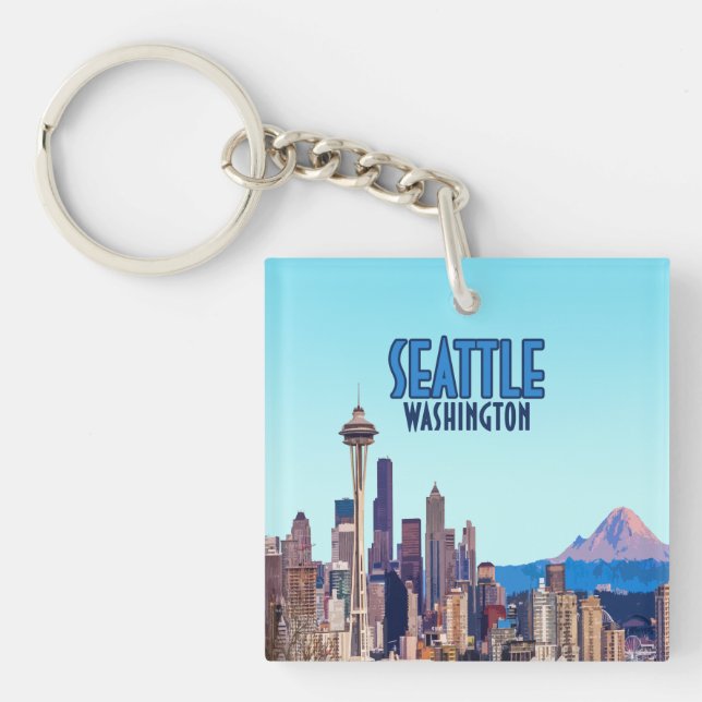 Seattle Washington Downtown Mount Rainier Vintage Keychain (Front)