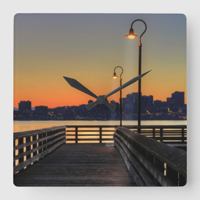 Seattle Washington Downtown Skyline Square Wall Clock (Front)