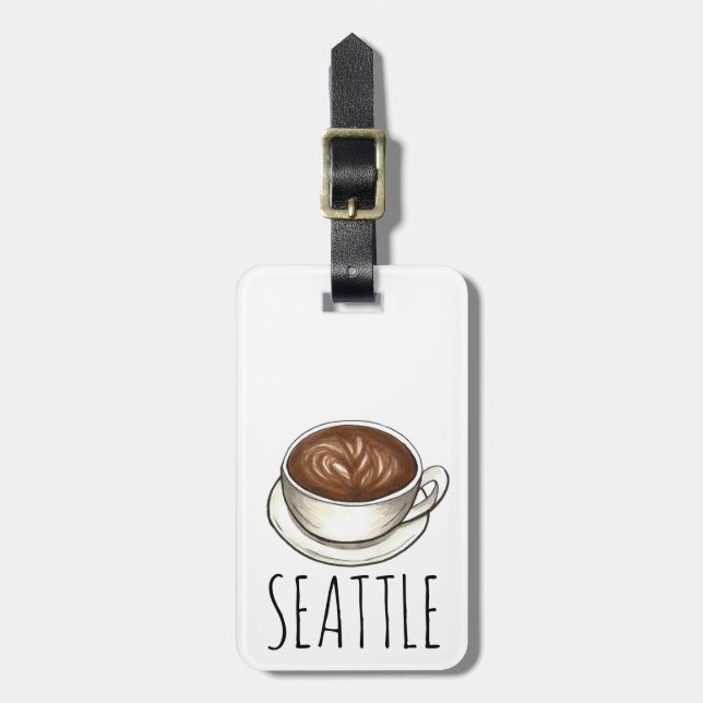 Seattle Washington Latte Coffee Cup Personalized Luggage Tag (Front Vertical)