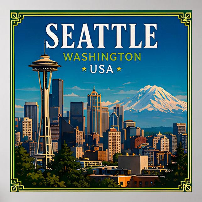 ☕ Seattle Washington Memory From Space Needle ☕ Poster (Front)