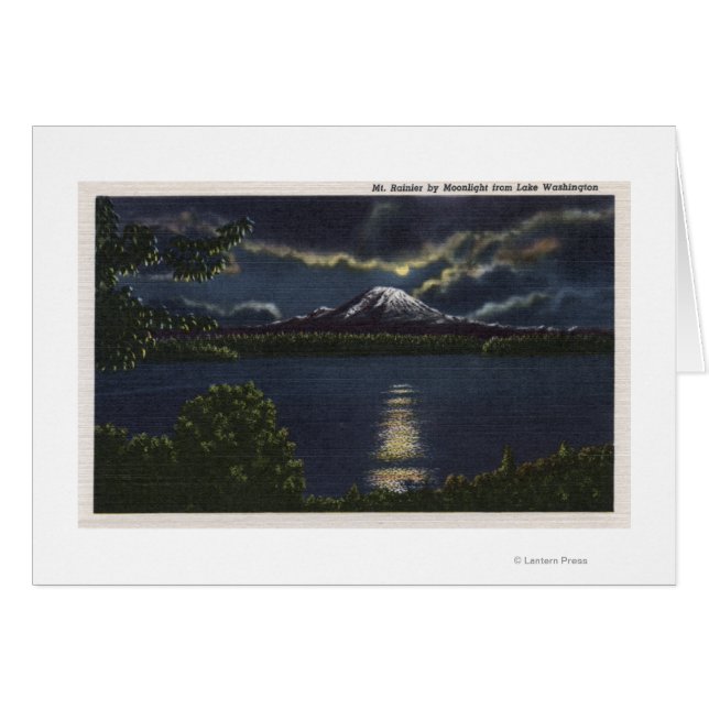 Seattle, Washington - Moonlit View of Mt. (Front Horizontal)