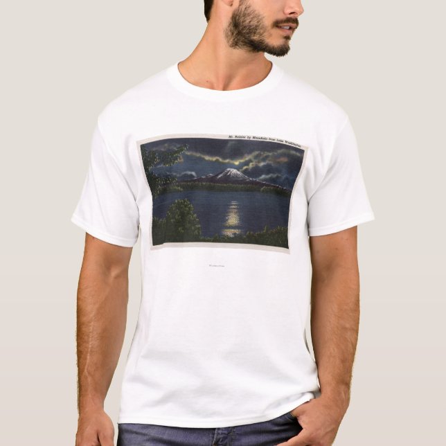 Seattle, Washington - Moonlit View of Mt. T-Shirt (Front)