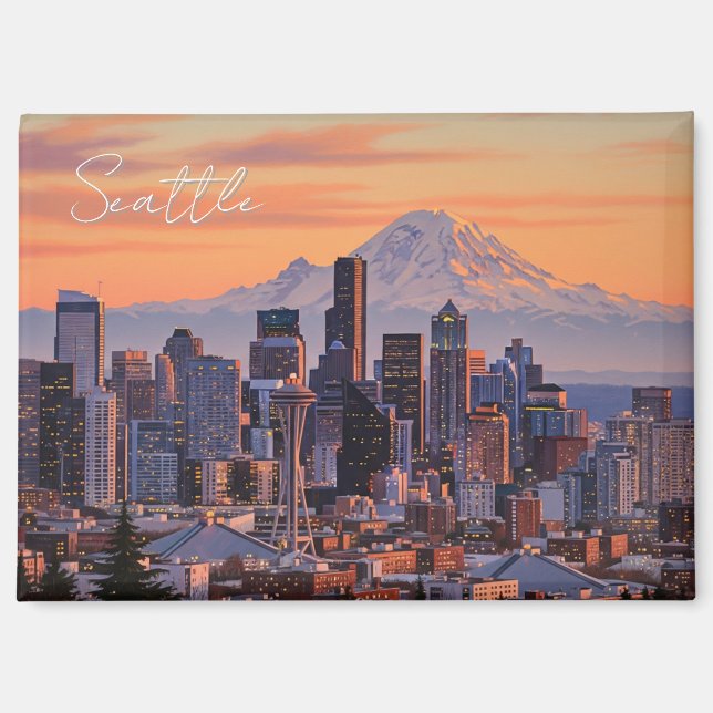 Seattle Washington Mt Rainier Sunset Magnet (Front)