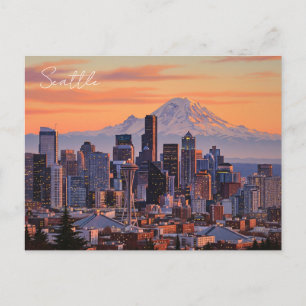 Seattle Washington Mt Rainier Sunset Postcard