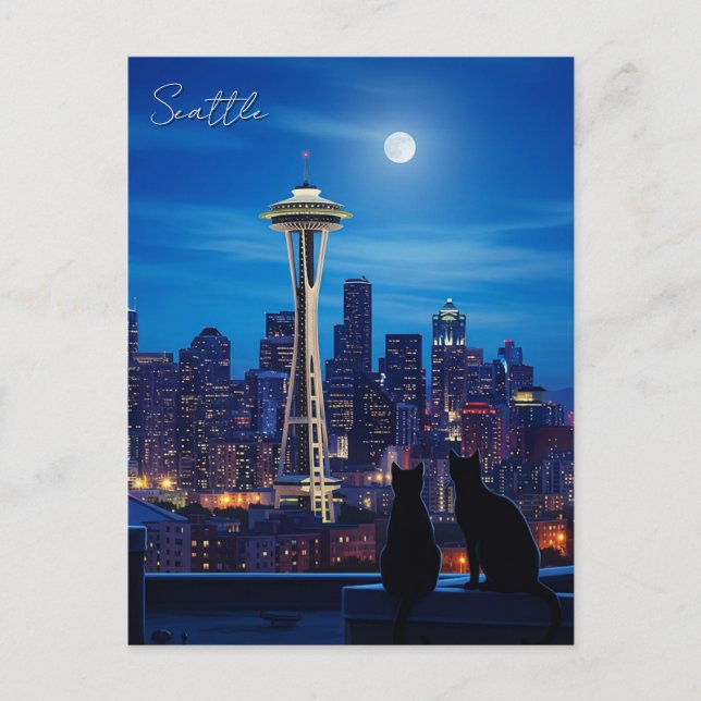 Seattle Washington Night Postcard (Front)