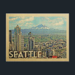 Seattle Washington Rainier Skyline Vintage Travel Postcard<br><div class="desc">Seattle Washington design in Vintage Travel style featuring Mount Rainier in the background of a city view.</div>
