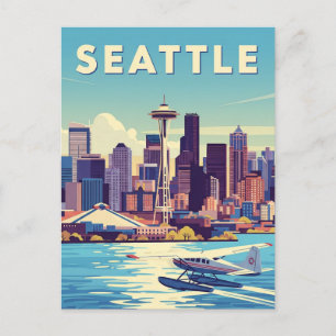 Seattle Washington Retro Seaplane Postcard