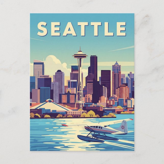 Seattle Washington Retro Seaplane Postcard (Front)