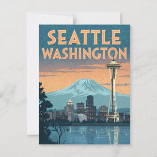 Seattle Washington Retro Skyline Postcard