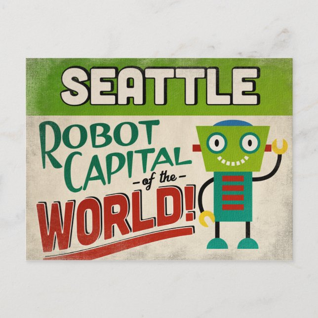 Seattle Washington Robot - Funny Vintage Postcard (Front)