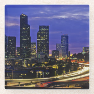 Seattle, Washington skyline at night Glass Coaster