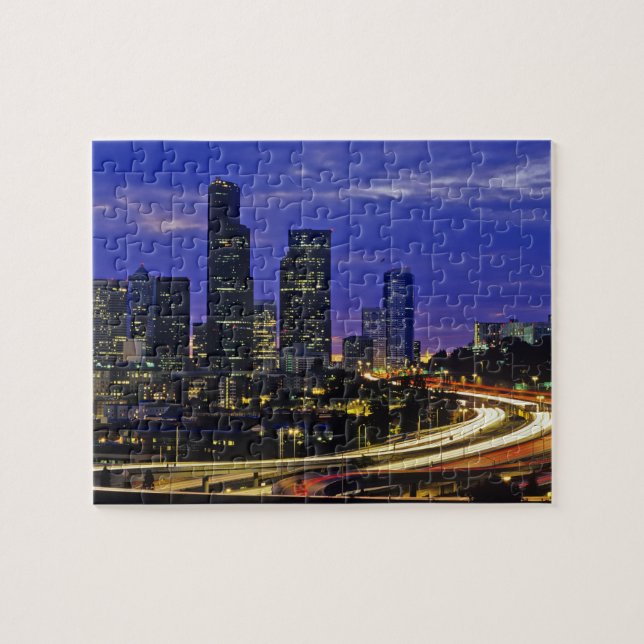 Seattle, Washington skyline at night Jigsaw Puzzle (Horizontal)