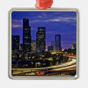 Seattle, Washington skyline at night Metal Ornament
