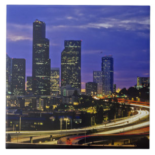 Seattle, Washington skyline at night Tile