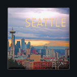 Seattle Washington Skyline at Sunset TEXT SEATTLE Magnet<br><div class="desc">Images from AROUND THE WORLD for those who already globe trot,  or those wishing and planning for future trips.</div>