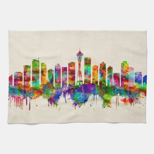 Seattle Washington Skyline Kitchen Towel (Horizontal)