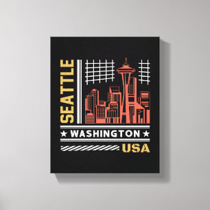 Seattle Washington Skyline Retro Urban Design Canvas Print