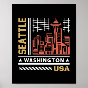 Seattle Washington Skyline Retro Urban Design Poster