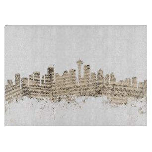 Seattle Washington Skyline Sheet Music Cityscape Cutting Board