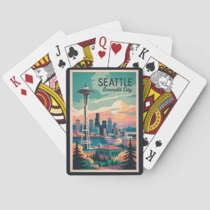 Seattle Washington Skyline Travel Art Vintage Playing Cards