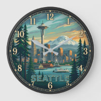 Seattle Washington Space Needle and Mount Rainier