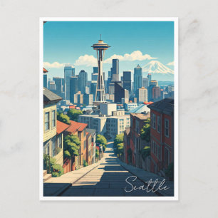 Seattle Washington Space Needle Mt Rainier Postcard