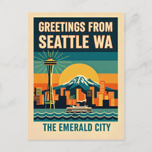 Seattle Washington – The Emerald City Retro 1930s Postcard