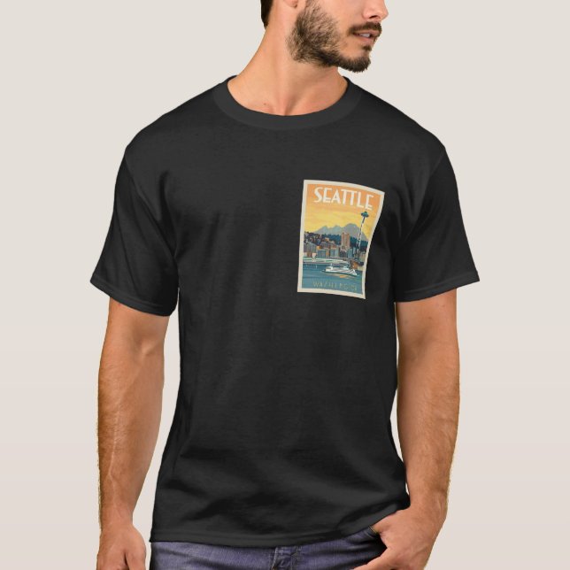 Seattle Washington Travel Poster T-Shirt (Front)