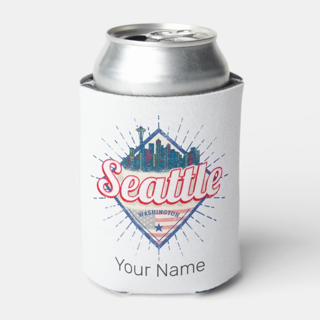 Seattle Washington United States City Skyline USA Can Cooler (Can Front)