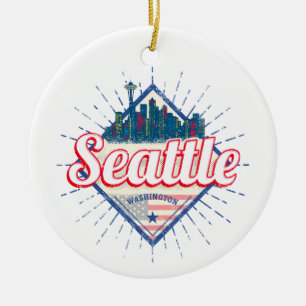 Seattle Washington United States City Skyline USA Ceramic Ornament