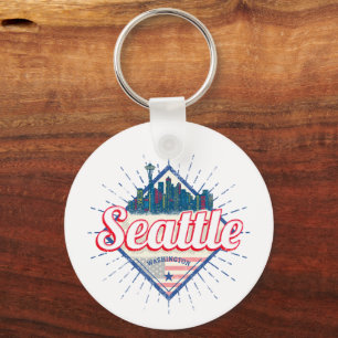 Seattle Washington United States City Skyline USA Keychain
